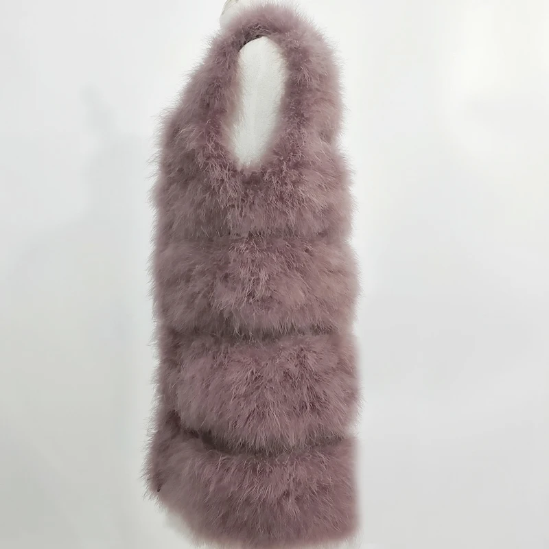 Fashion sexy turkey feather vest fur coat real fur vest ostrich fur coat vest plus leather 80 cm long women's clothing