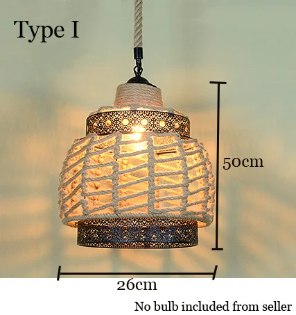Type I no bulb Лофт подвесной светильник Ретро Промышленность веревка пеньковая одежда Hotpot Ресторан Интернет Бар Кафе светильник столовая с декоративной отделкой люстра - Цвет корпуса: Type I no bulb