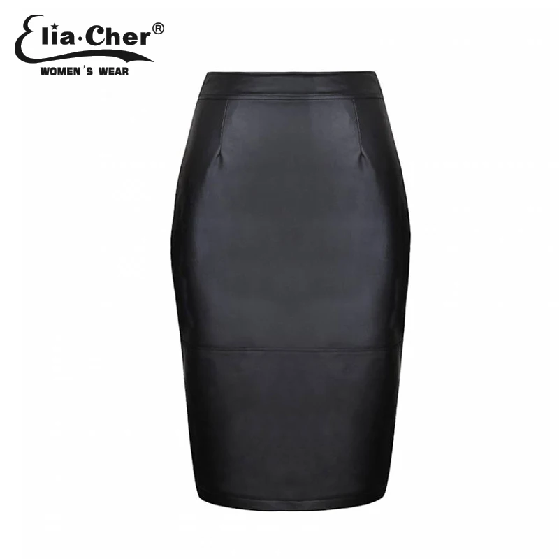 6557Black Бренд Elia Cher Стильная Элегантная Сексуальная Юбка Из Искусственной Кожей Черного цвета С молния Большой Размер Женская Одеда Для Любого Сезона - Цвет: 6557Black