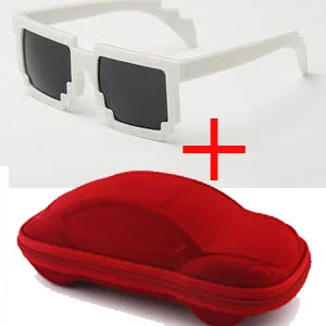 white and red case LongKeeper Винтаж квадратный оригинальные мозаика солнцезащитные очки унисекс пикселей солнцезащитные очки Мода очки с Чехол Детский подарок - Цвет линз: white and red case