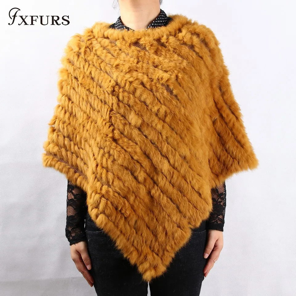 Фото FXFURS/хит продаж, зимнее женское меховое пончо с кроличьим мехом, пуловер с треугольным кроличьим мехом, шаль, модный жилет, новые цветные крол... №3