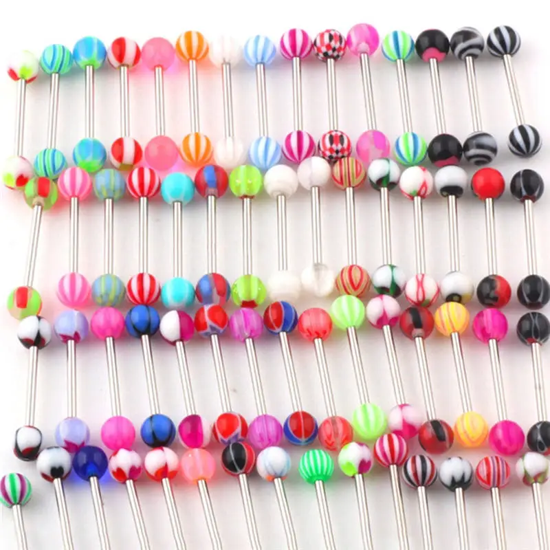 100 шт. разноцветные хирургические стальные стержни для языка кольца штанга