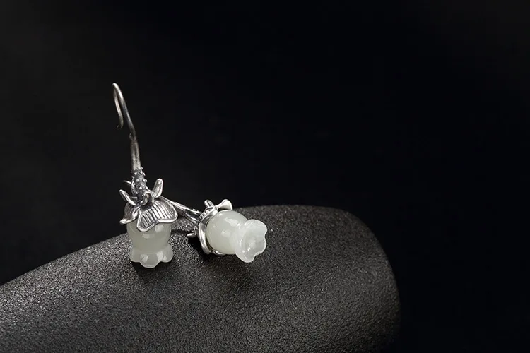 Uglyless Lily of the Valley цветочные серьги для женщин ручной работы белые серьги с нефритом Твердые 925 Серебряные тонкие украшения тайские серебряные