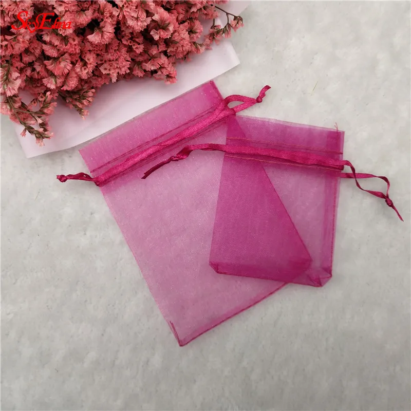 rose red 100 шт. сумки из органзы Ювелирные изделия из тюля упаковочные сумки Свадебные украшения Eugen пряжа мешок 7x9 10x15 13x18 17x23 30x40 см 5z - Цвет: rose red