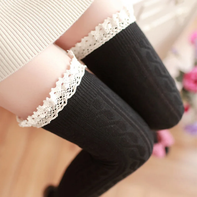Black stockings Новинка; женские гольфы; скрученные длинные хлопковые носки для женщин и девочек; кружевные гольфы для девочек; пикантные гольфы - Цвет: Black stockings