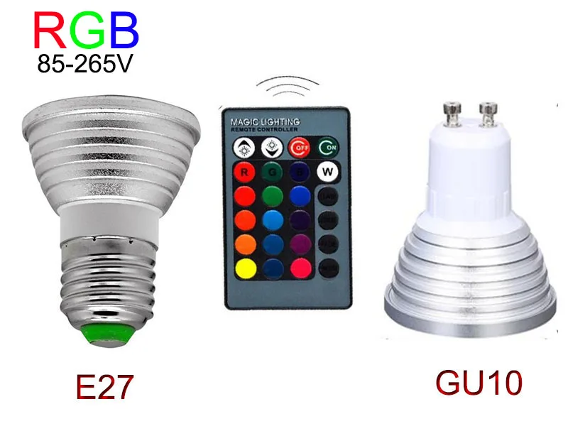 6 шт./лот GU10 E27 светодиодный RGB Лампочка 3 Вт прожектор Освещение + ИК пульт