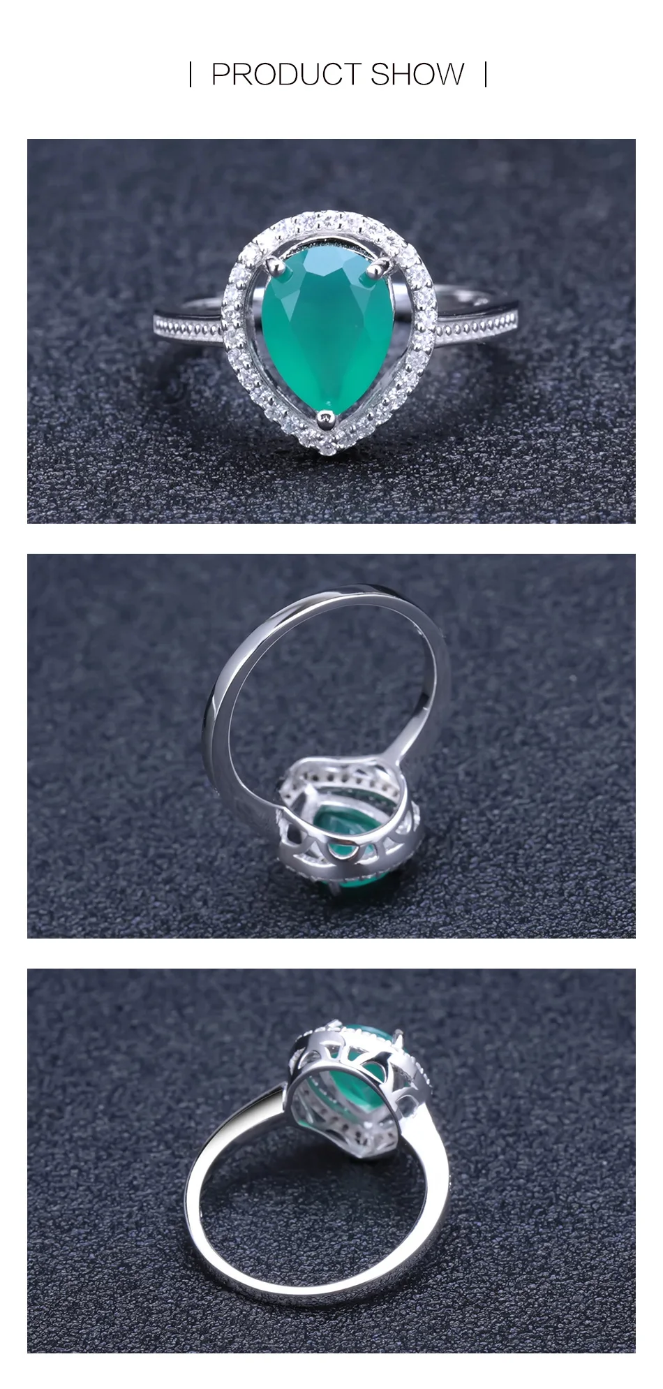 GEM'S BALLET 1.57Ct натуральный зеленый агат, натуральный камень, кольцо из твердого 925 пробы серебра, винтажные обручальные кольца для женщин, хорошее ювелирное изделие