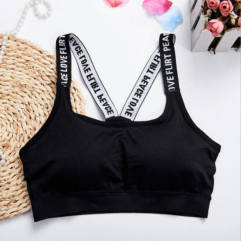 Sport Top Fitness Women Cropped Yoga Letters Shoulder Strap Vest Gym Shirt Underwear Workout | Спорт и развлечения