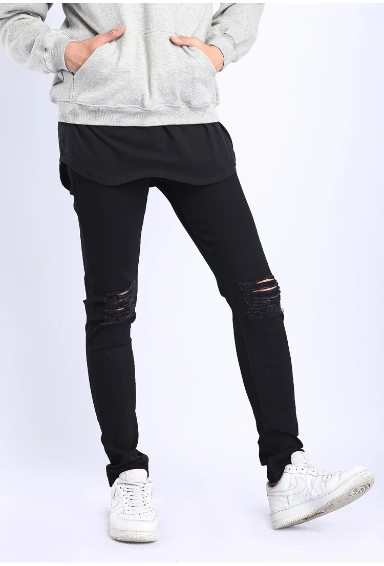 QMGOOD Black Skinny Jeans Men Knee Hole Men's Joggers Distressed Stretch Trousers Slim Fit Pants Street 2018 New | Мужская одежда