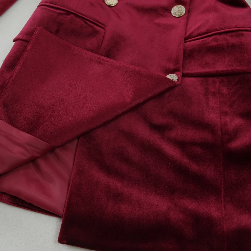 Женский бархатный брючный костюм повседневный однотонный двубортный блейзер с