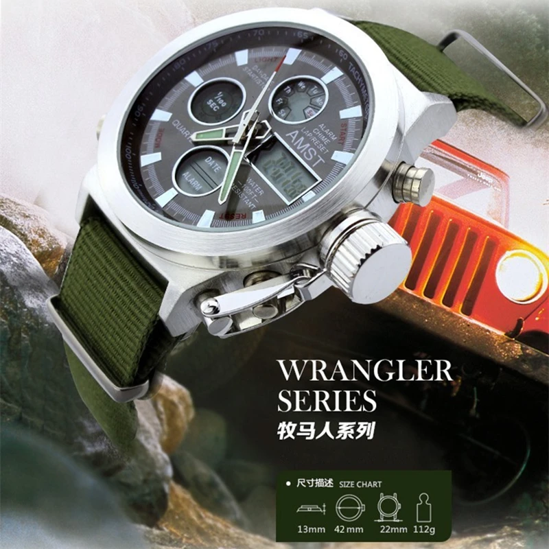 ATSM Wrangler мужские часы 50 метров с кожаным ремешком военные водонепроницаемые