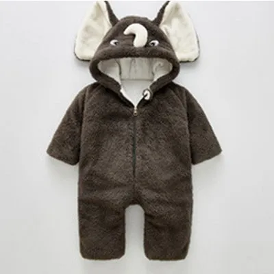 Elephant Deep Grey Зимняя одежда для малышей; утепленная одежда унисекс с рисунком; комбинезоны для новорожденных; одежда для маленьких девочек и мальчиков; бархатная одежда - Цвет: Elephant Deep Grey