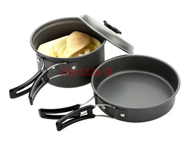 Portable Outdoor Cooking Set Anodised Aluminum Non-stick Cookware Camping Picnic Hiking Utensils Pot Pan Bowl 1pc