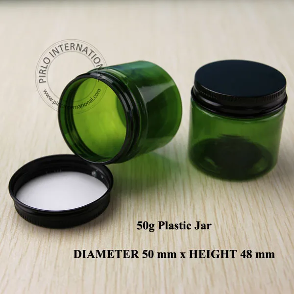 10 шт./лот 50 г D50 * H48mm ПЭТ Крем банку косметическая коробка с винтом Алюминий Кепки