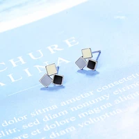 2019 mini square stud earrings real 925 sterling silver piercing jewelry for women men simple fashion accessories bijoux