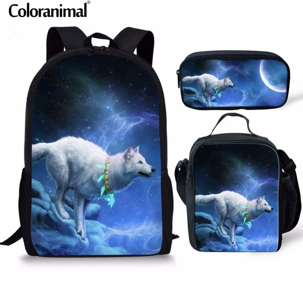 Coloranimal холодный волк печати Дети Школьного Рюкзака комплект школьный рюкзак для