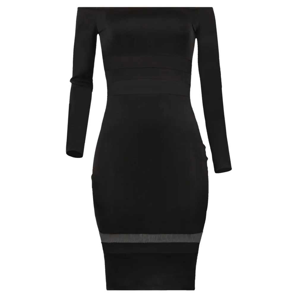 Slash Neck Off The Shoulder See-Though Dress Empire Hot Sale Fashion sexy Women Pub Celebrity Body Con Party Dresses Wholesale | Женская