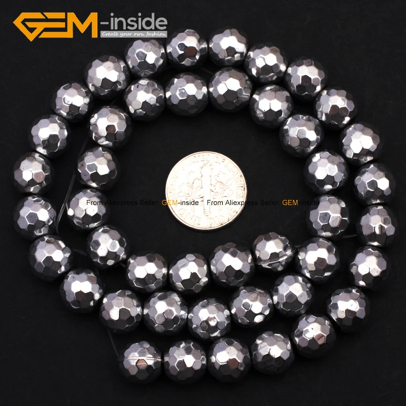 

Gem-inside 2-12mm Round Stone beads Silver colour Metallic Coated Faceted Reflections Hematite Beads For Jewelry Making 15'' DIY