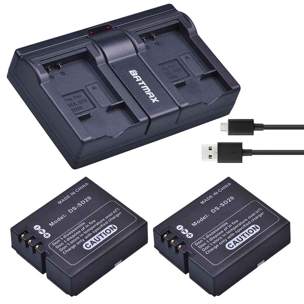 Batmax 2 шт. DS-SD20 SD20 батарея + USB двойное зарядное устройство для Rollei 3S 4S 5S ActionPro SD20F WiF