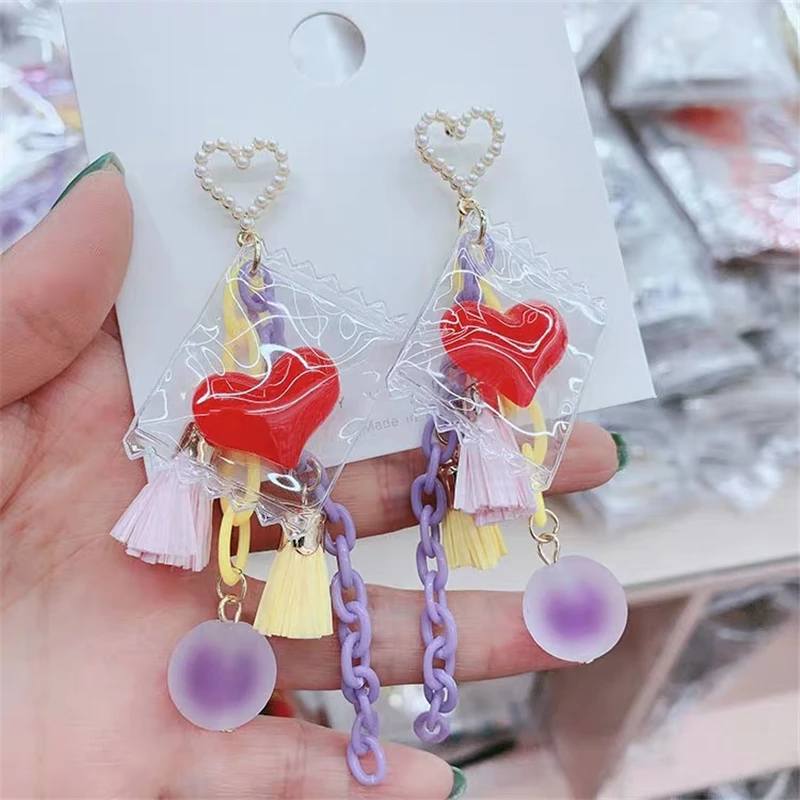 Корейские Модные Разноцветные серьги большие прозрачные яркие креативные в