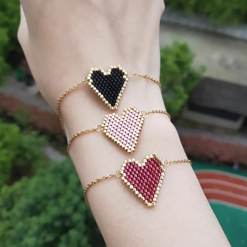 

FAIRYWOO Gold Chain Big Heart Pendant Miyuki Bracelet Bangle For Woman Simple Adjustable Bracelets Pulseras Jewelry Party Gifts