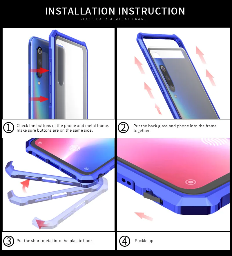 Роскошный металлический чехол-бампер для Xiaomi Mi9, боковой Чехол из закаленного стекла для Xiaomi Mi9, чехол с алюминиевой рамкой 6,39"