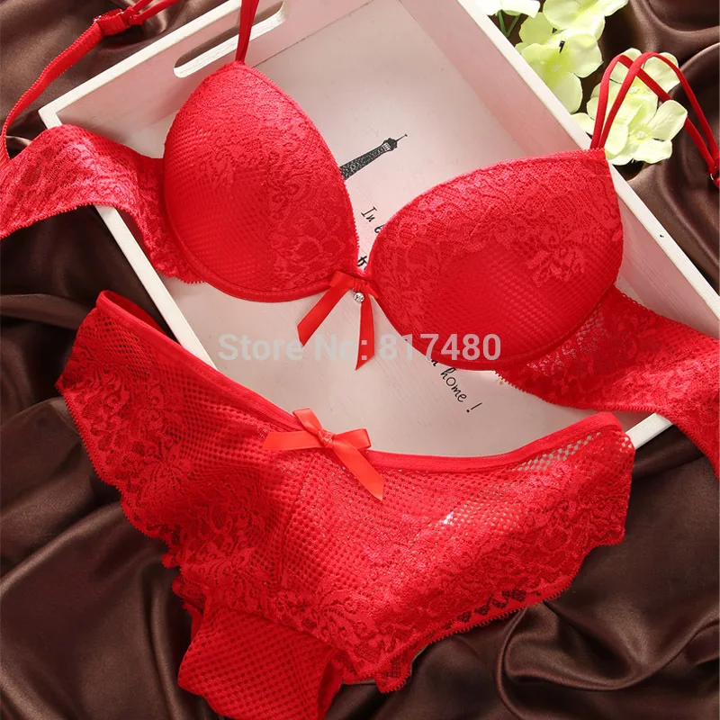 Fashion fashion lace sexy thin deep V-neck push up underwear hot-selling vintage solid color bra set | Женская одежда