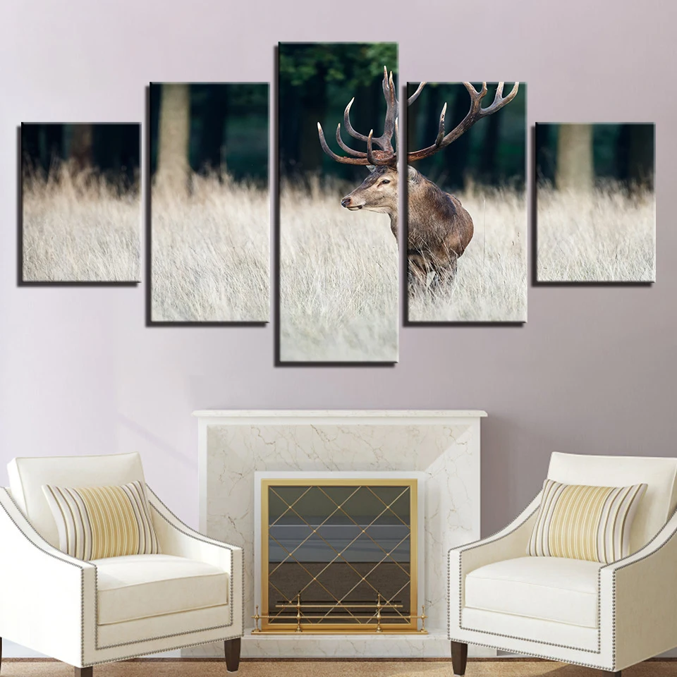 Домашний декор холст HD печать фотографии рамки 5 шт. животные олень картины лето