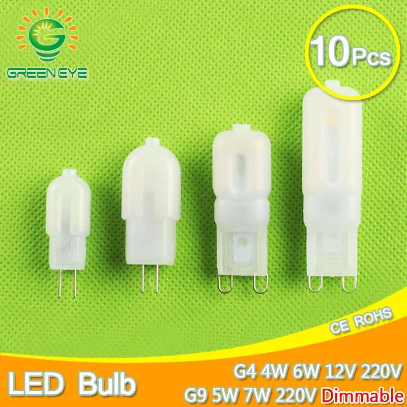 10 шт. светодиодный лампы G9 220V затемнения/G4 AC DC 12V/220V Светодиодный светильник 4 Вт 5 6