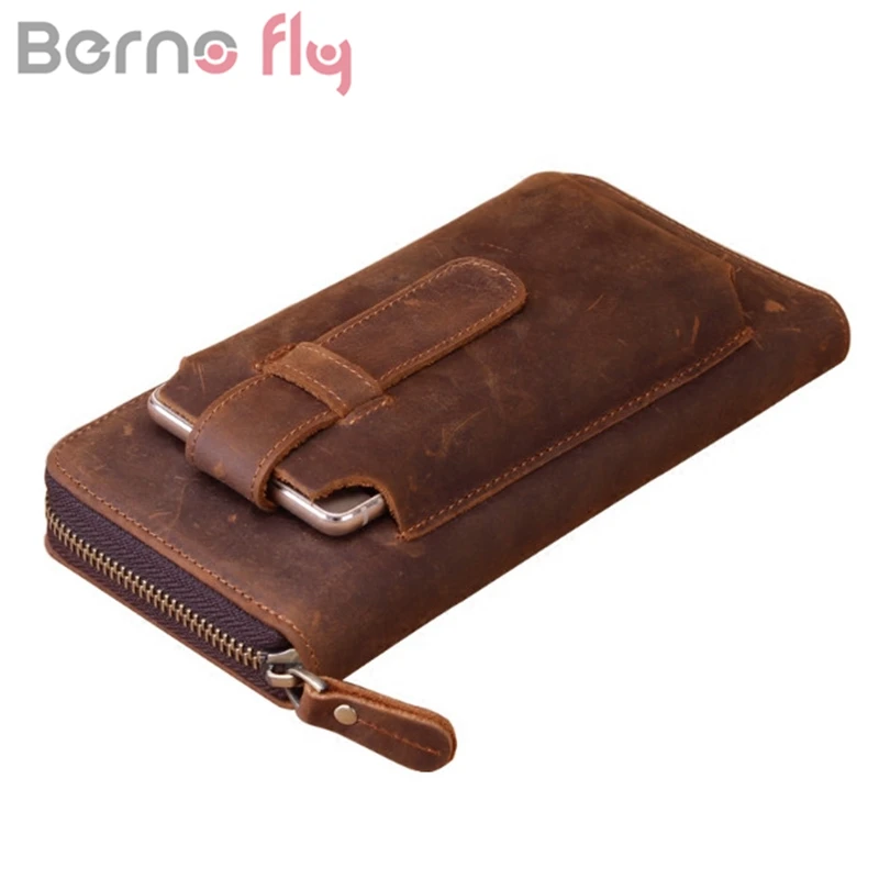 BERNO Fly Новый Винтаж Crazy Horse натуральной кожи для мужчин клатч кошелек длинный на