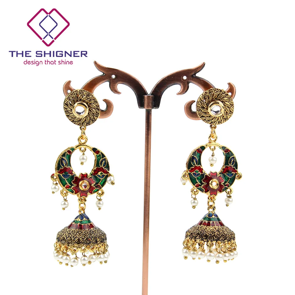 Традиционное ювелирное изделие в индийском стиле chandali Jhumka Jhumki серьги с эмалью