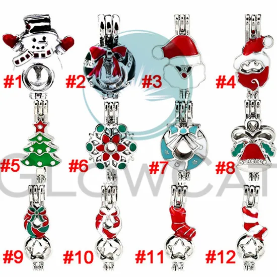 12pcs (N1-N12) Смешанные 30 стилей эмаль Новогодняя тема медальон кулон жемчужина клетка духи X'mas дерево носки колокола Рождественский подарок - Окраска металла: 12pcs (N1-N12)
