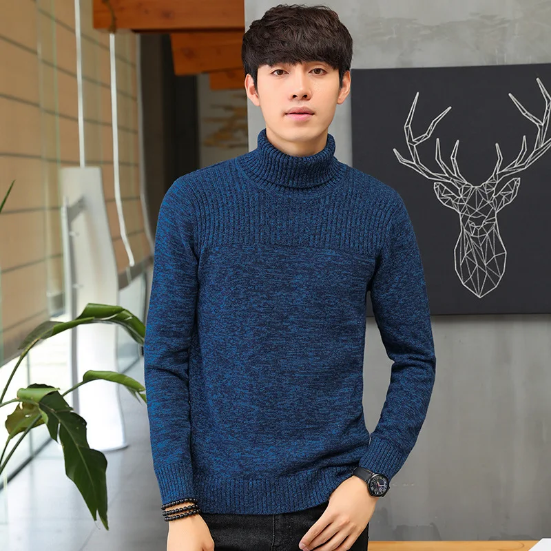 Корейский стиль мужской вязаный пуловер шерстяной свитер Однотонный с длинным