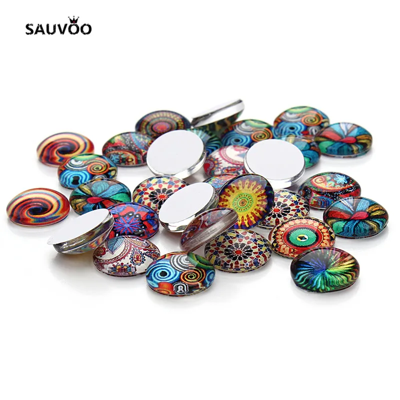 SAUVOO 30 шт. смешанных стилей купол круглый плоский цветок фото стекло кабошон 12 мм