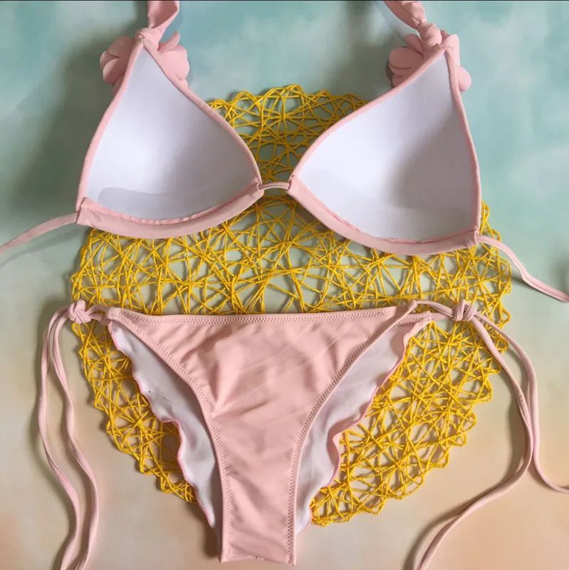 2018 новейшее цветы Для женщин Купальник Push Up Купальники Sexy оборками Холтер |