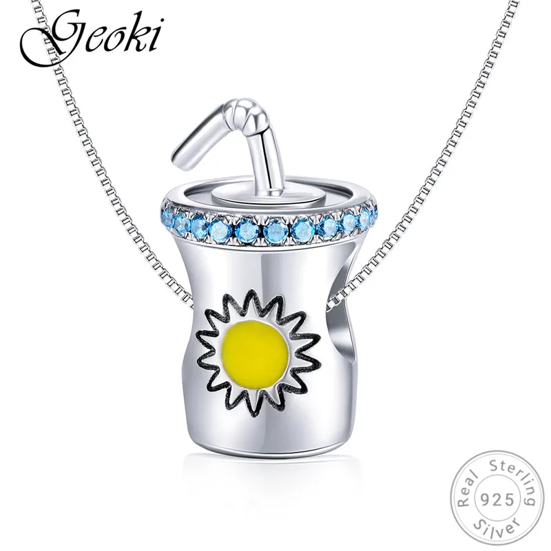 Geoki 925 пробы серебряные летние солнечные очки бутылка для холодных напитков талисманы подходят Pandora браслет косметика и макияж бисер