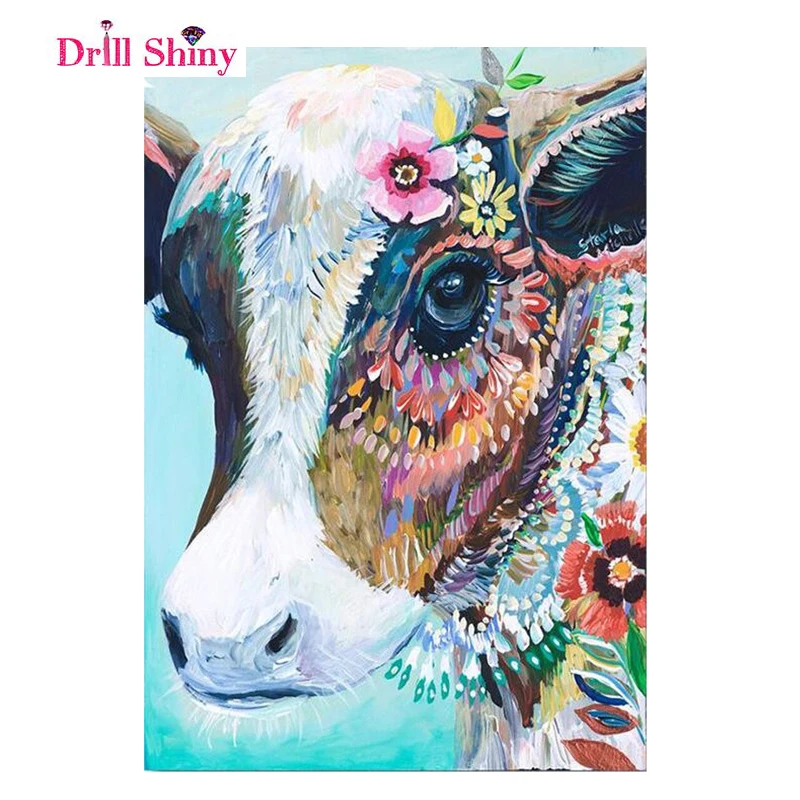 DIY diamond embroidery colorful cow 5D Diamond painting Cross Stitch square 3D Rhinestone mosaic decoration gift | Дом и сад