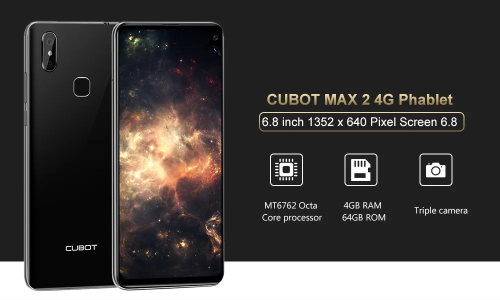 Cubot Max 2, 6,8 дюйма, HD 19:9, 4 ГБ, 64 ГБ, MT6762, восьмиядерный смартфон, Android 9,0, 5000 мА/ч, две камеры заднего вида, 6P объектив, 4G LTE, мобильный телефон