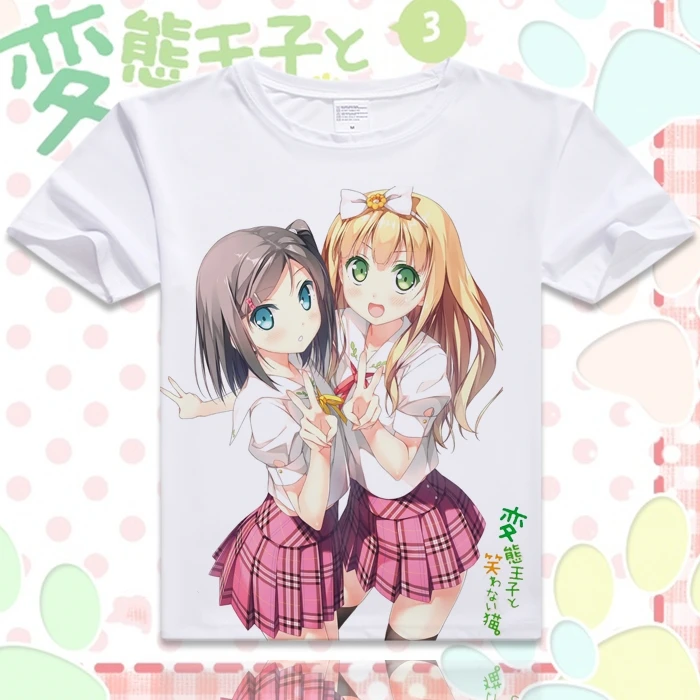 Женские хлопковые футболки с коротким рукавом и круглым вырезом Hentai Ouji to Warawanai Neko
