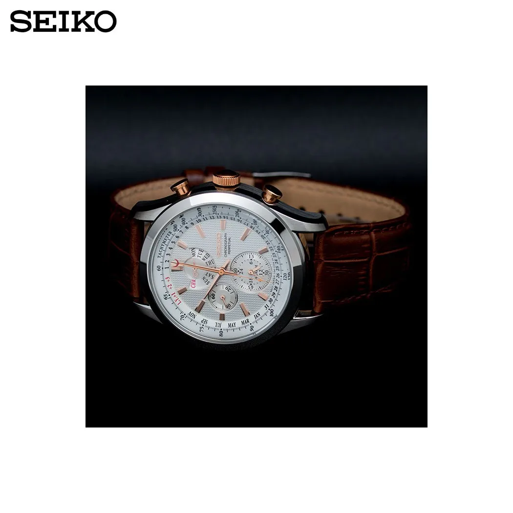 Наручные часы Seiko SPC129P1 мужские с кварцевым хронографом на кожаном