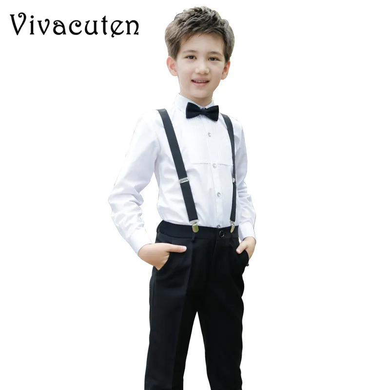 Brand Flower Boys Gentleman Wedding Overall Suits with Bowtie Formal School Performance Suit Dress Bib Pants Shirt Clothes F096 | Детская
