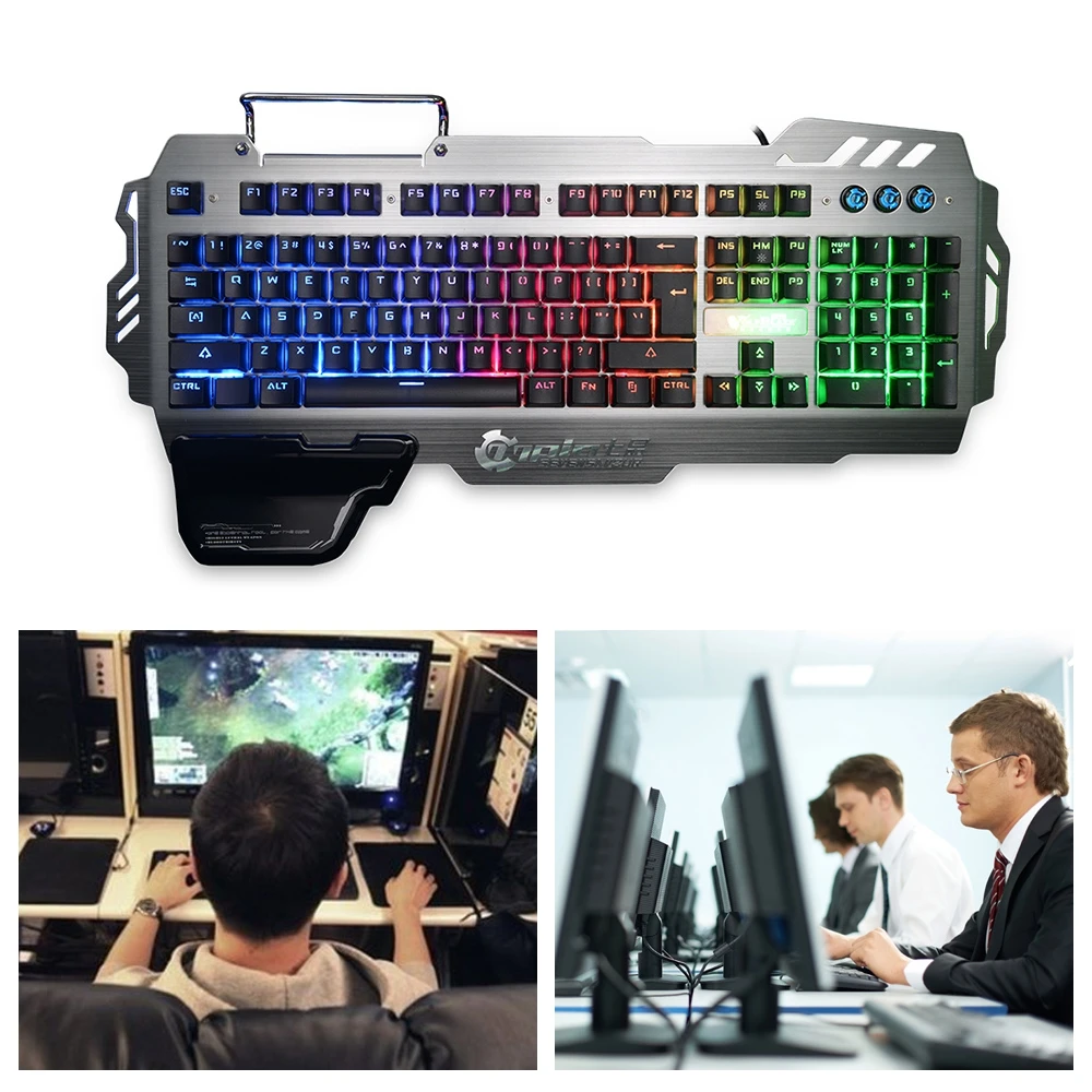 7pin PK900 104 ключей проводной Механическая игровая клавиатура синий переключатель LED