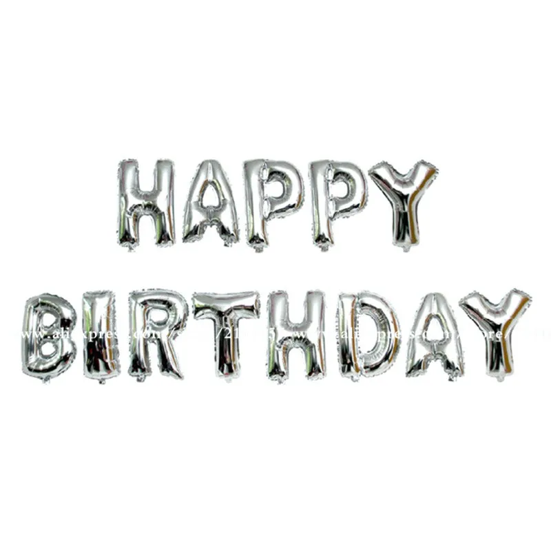 Фольгированные шары С Днем Рождения 16-дюймовые буквы воздушные серебряное