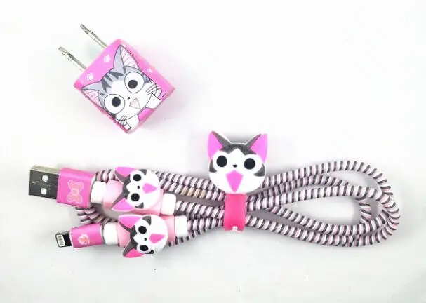 Длина 1,4 м, защита от Спирального шнура, защита usb-кабеля, набор для самостоятельной сборки с героями мультфильмов, Зарядные наклейки для iphone 5, 6, 6s, 7 - Цвет: 3