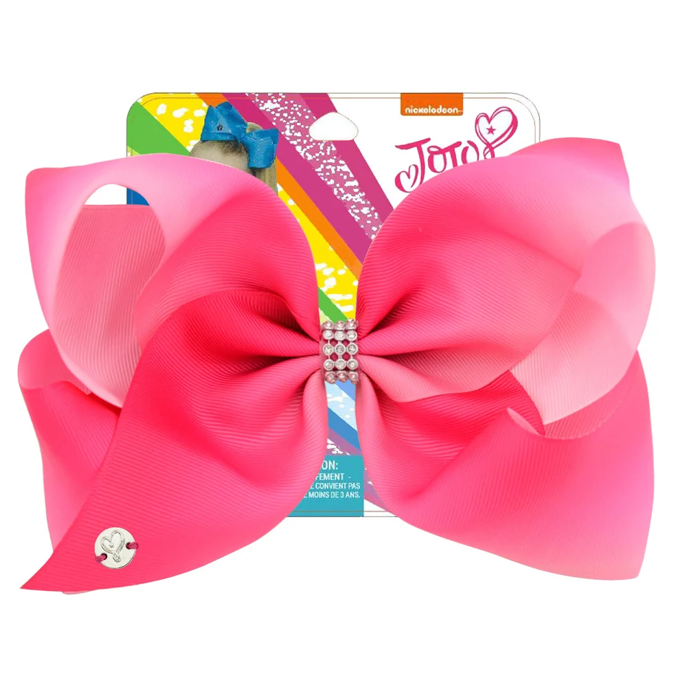 

8 Inch Big Large Girls Hair Bow Clips Gift Cards Rhinestone Grosgrain Ribbon Hairgrip Headwear Rainbow Gradient Bows For Hair