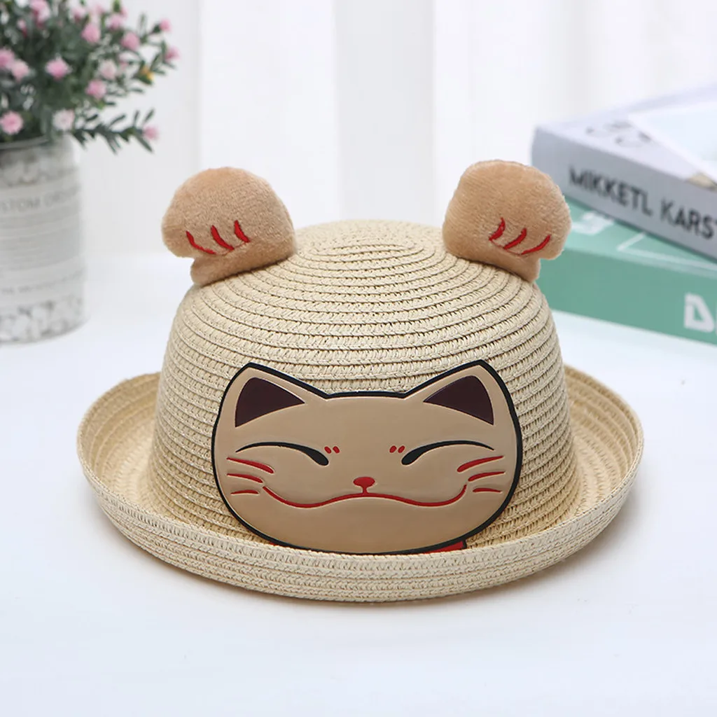 Соломенная шляпа для детей с изображением из мультфильма Lucky Cat летняя украшением