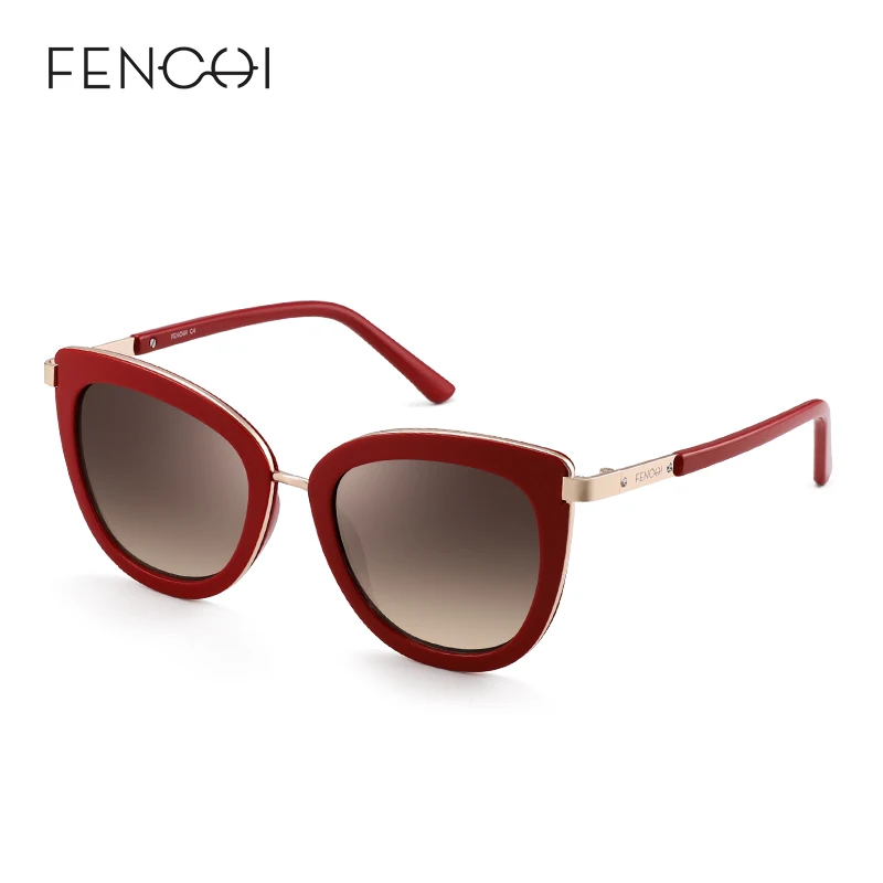 C4 red FENCHI, женские солнцезащитные очки, поляризационные, кошачий глаз, женские солнцезащитные очки, брендовые, дизайнерские, Ретро стиль, панк, oculos de sol feminino lunetes - Цвет линз: C4 red