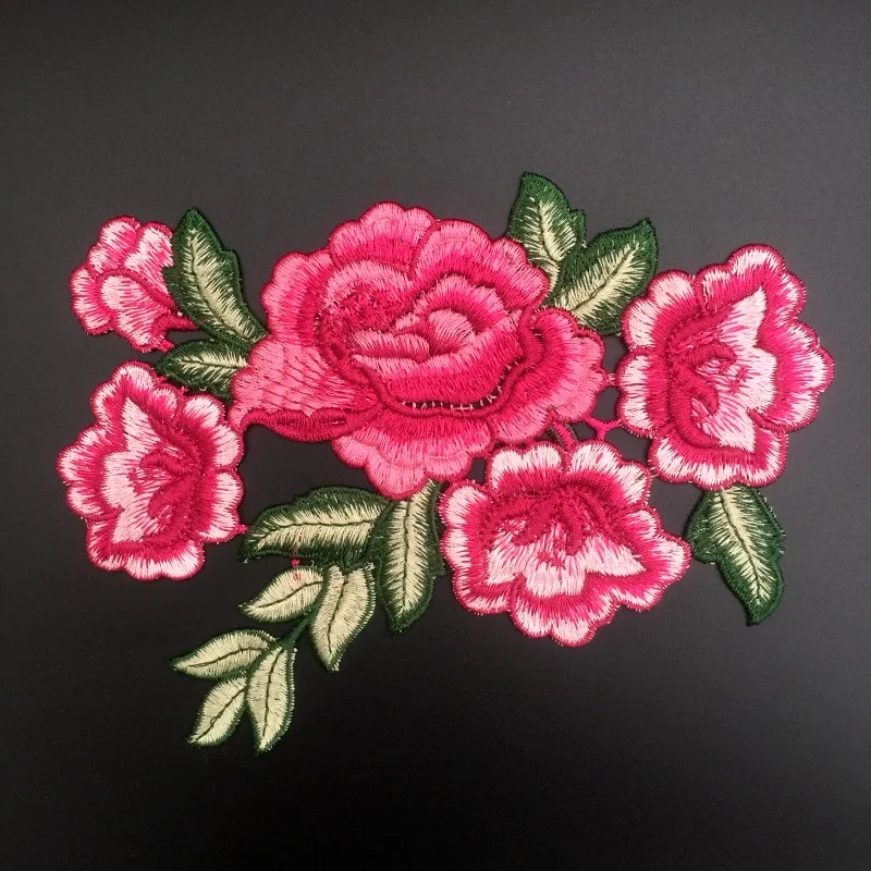 Новинка розовая нашивка цветы пиона вышитые железные нашивки для одежды платья