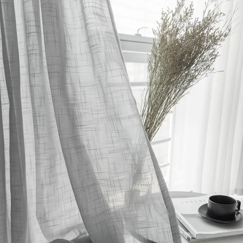 

Gray Cotton Linen Tulle Drapes Curtain Decorative Modern White Sheer cortina para janela de quarto Curtain For Bedroom