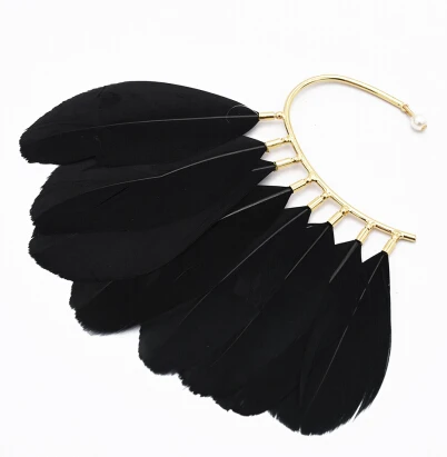 Black 1 шт. Boho Белый черный перо манжеты клип на серьги без пирсинга женские ушные манжеты Мода Unqiue Индия ювелирные изделия клипе де орельха - Окраска металла: Black